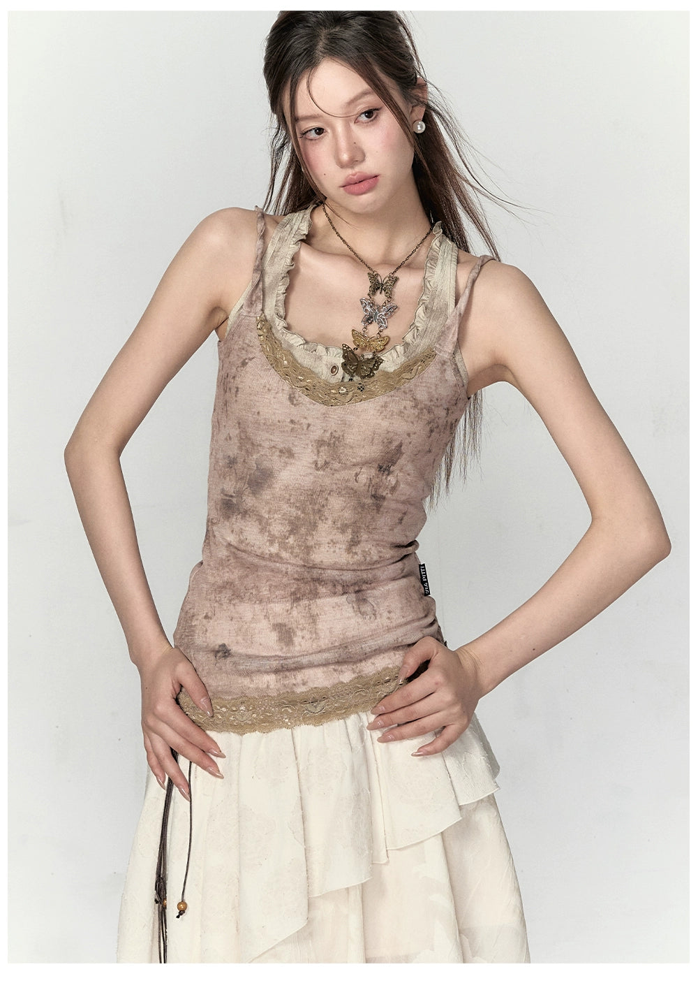 Coffee &amp; Khaki Lace Patchwork Ombre Vest