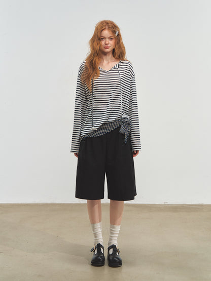 Three-dimensional Pleated Wide-leg Knee-length Shorts