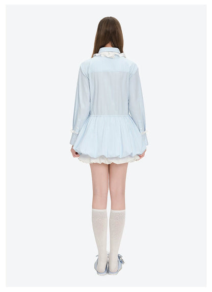 Smocked Bouquet Sleeve Waist-Cinching Mini Dress