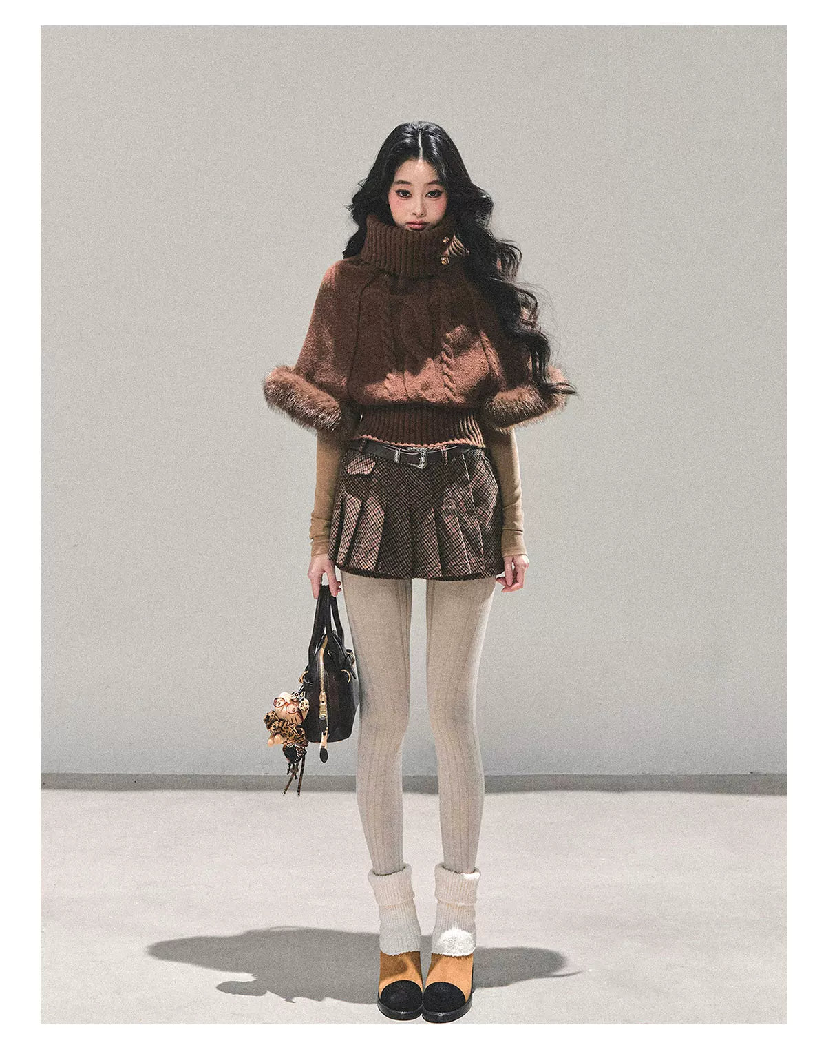 High-Neck Cable Knit Sweater