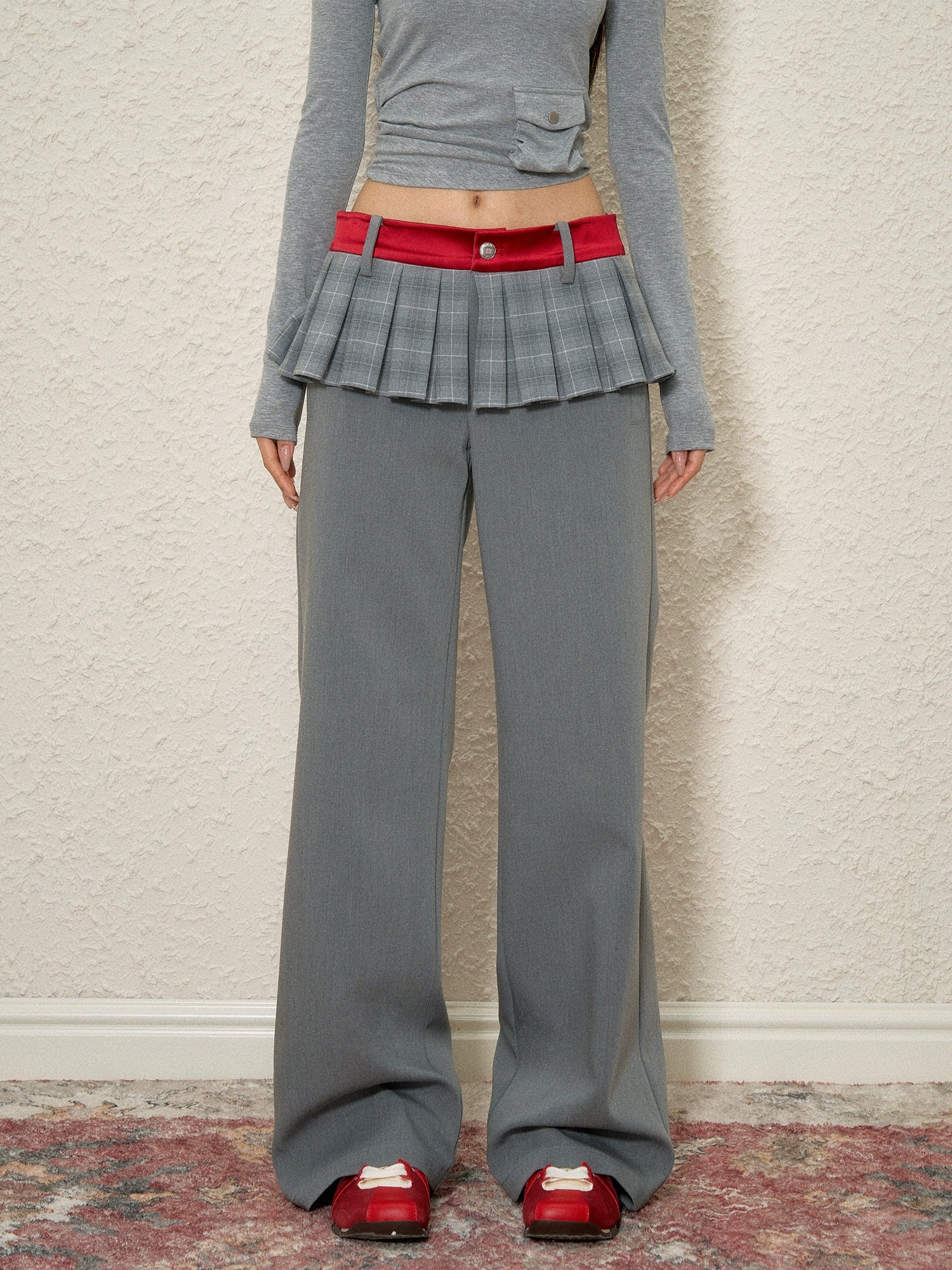 Two-Tone Low Waist Trousers