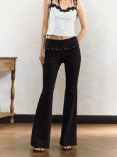 Black Nailed Low Waist Flared Pants - CHINASQUAD