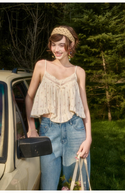 Vintage French Lace Cotton Floral Cami Top