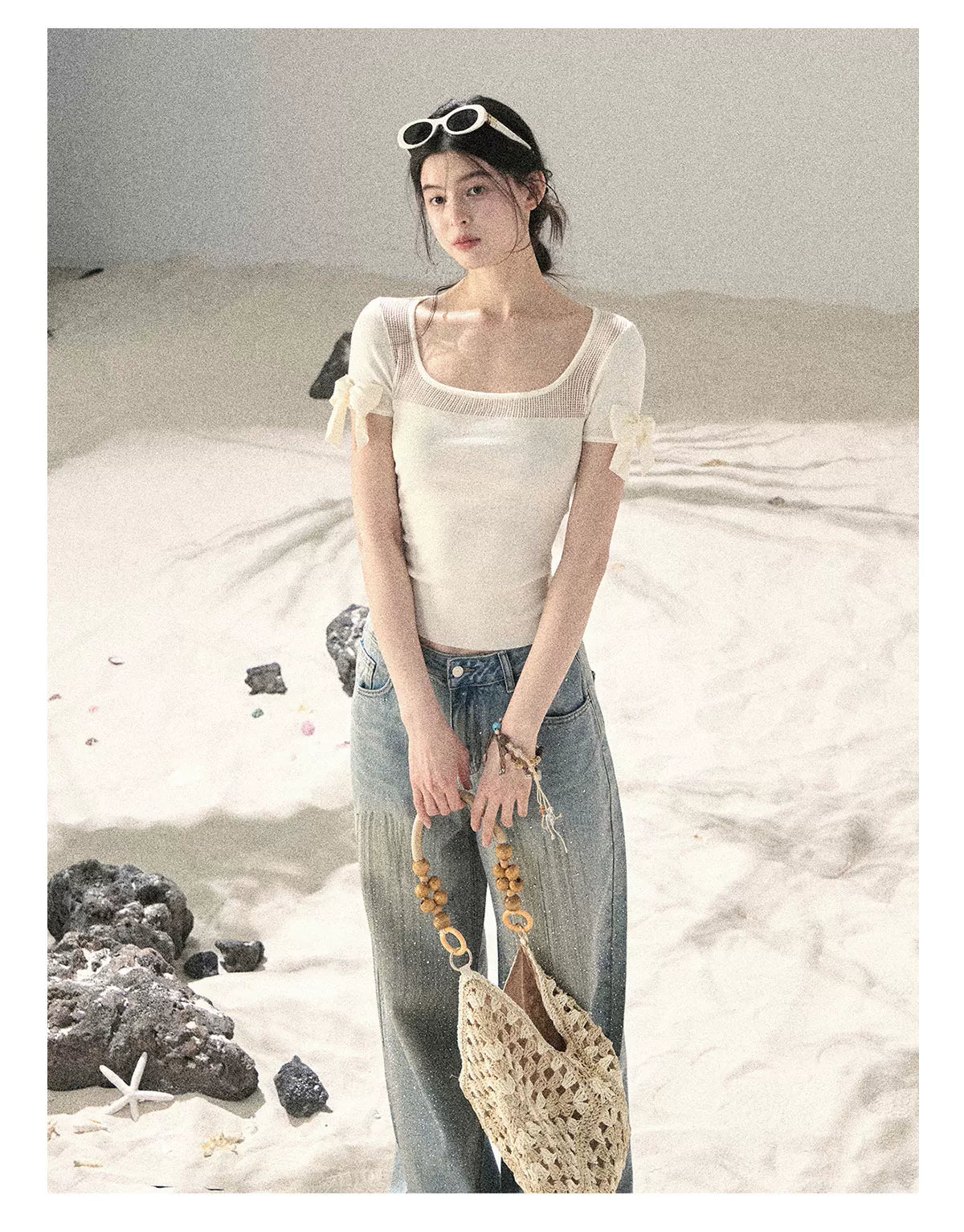 Square Neck Cut-Out Slim Fit Knit Top