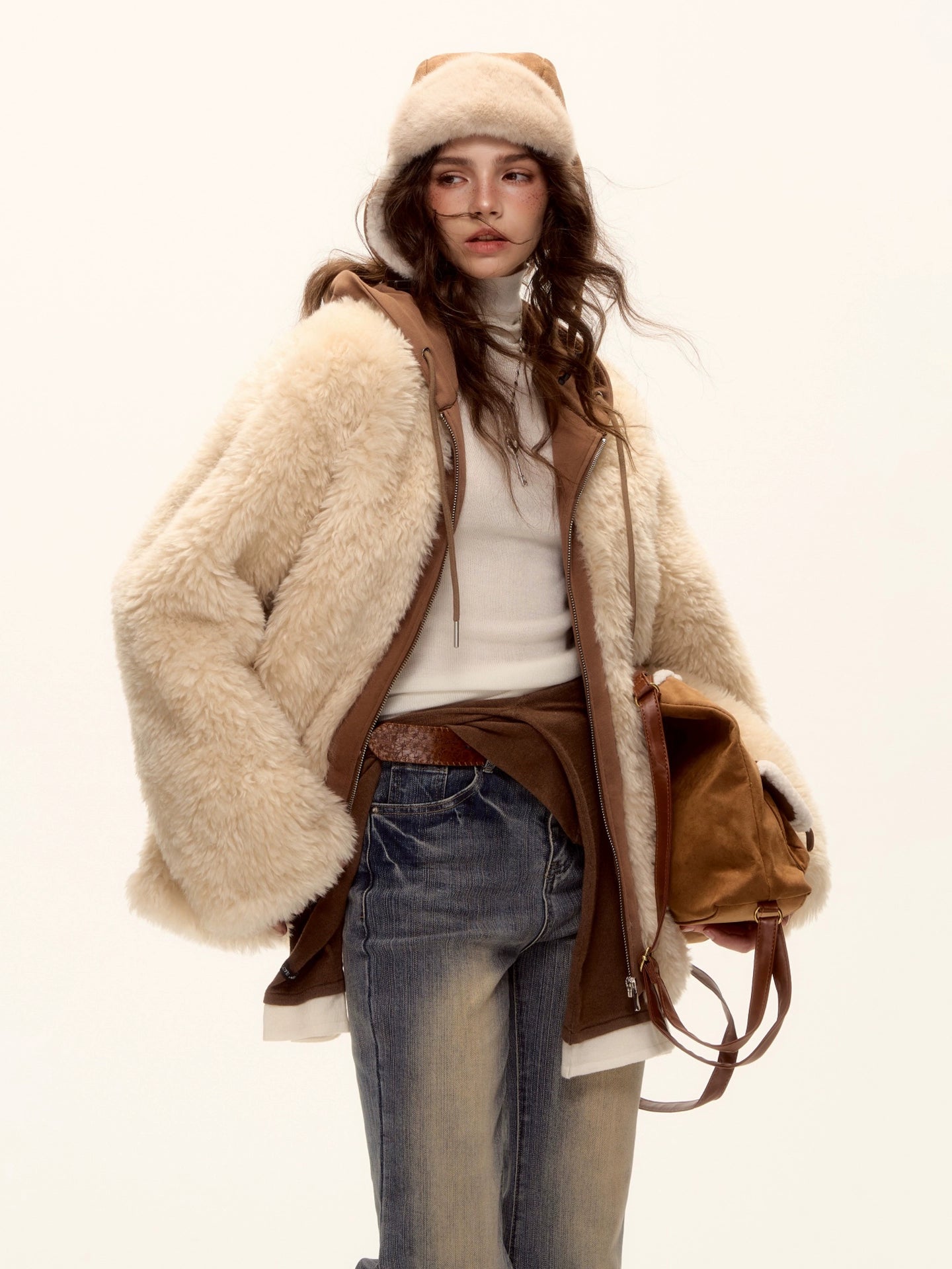 Faux Shearling Patchwork Oversized Jacket