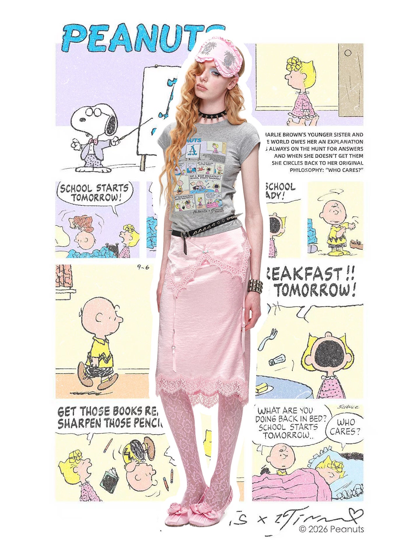 Snoopy Comic Print Fitted Basic T-Shirt