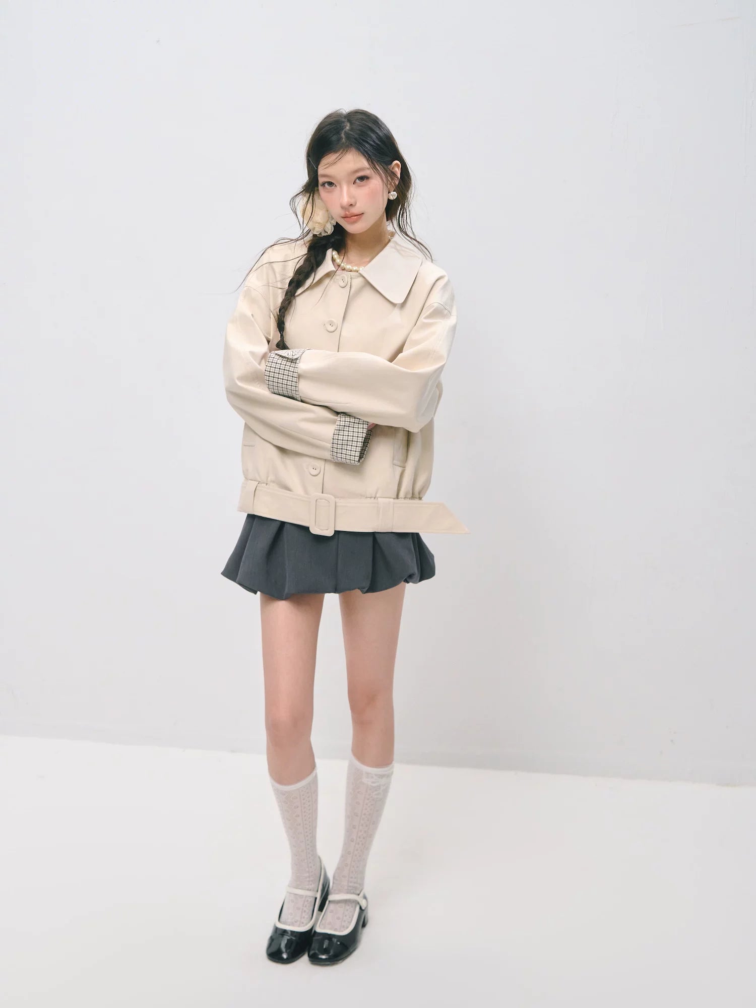 Plaid Panel Button-Down Collared Jacket