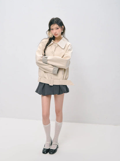 Plaid Panel Button-Down Collared Jacket