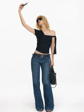 Washed Blue Embroidered Straight Jeans - CHINASQUAD