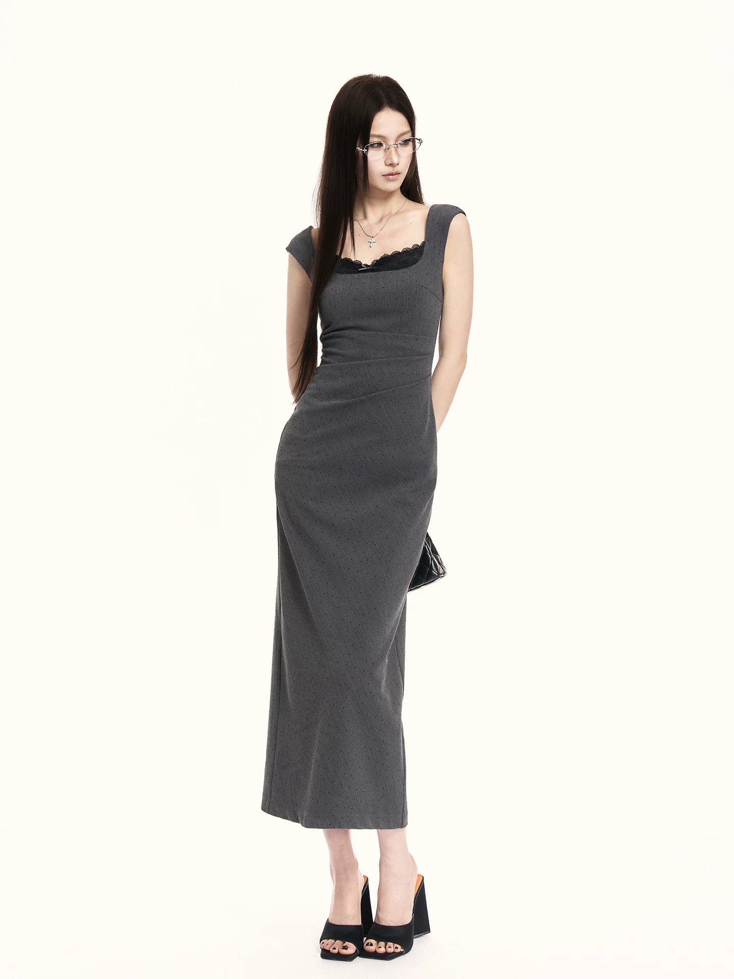Refined Square-Neck Sculpted Midi Dress
