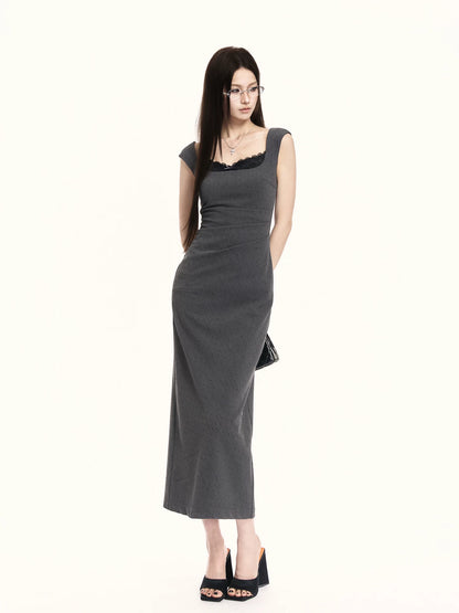 Refined Square-Neck Sculpted Midi Dress