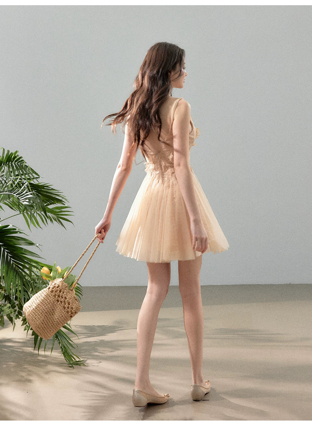 Blush Floral Lace Tulle Mini Dress