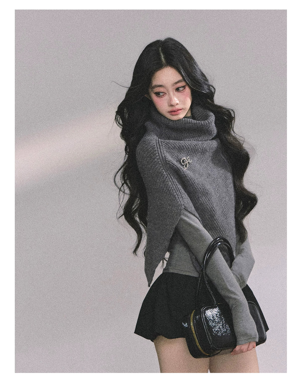 French High-Neck Knit Sweater