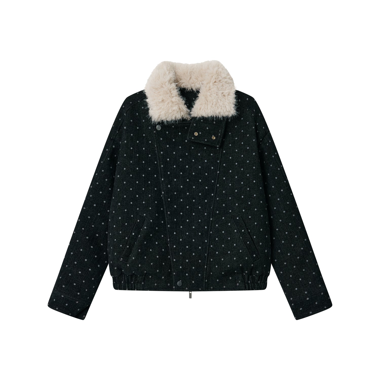 Fur Collar Polka Dot Quilted Jacket