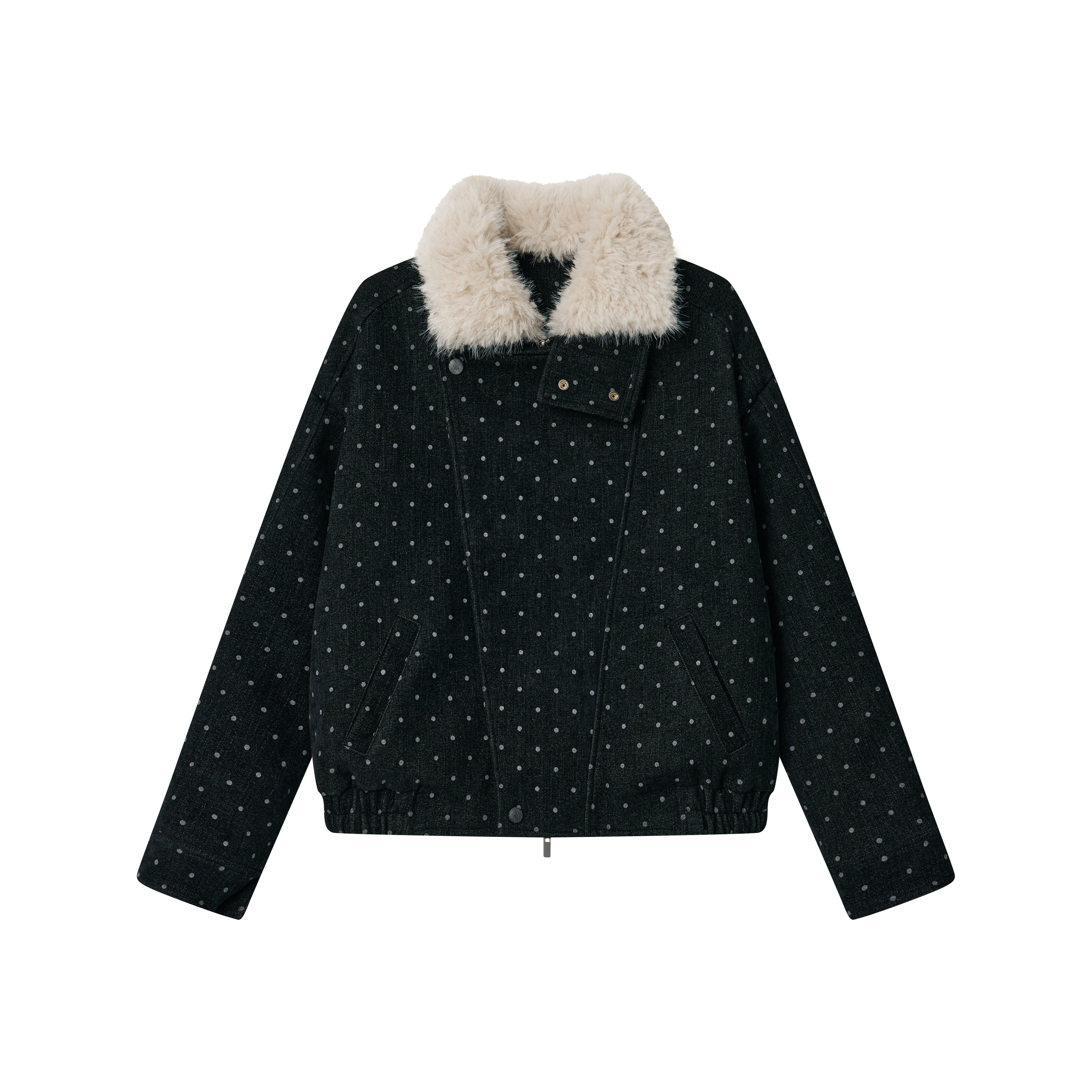 Fur Collar Polka Dot Quilted Jacket