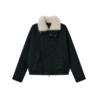 Fur Collar Polka Dot Quilted Jacket