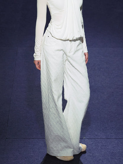 Double-Button Diamond Check Straight-Leg Pants - CHINASQUAD