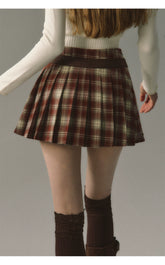 Red & Coffee Plaid Pleated Mini Skirt - CHINASQUAD