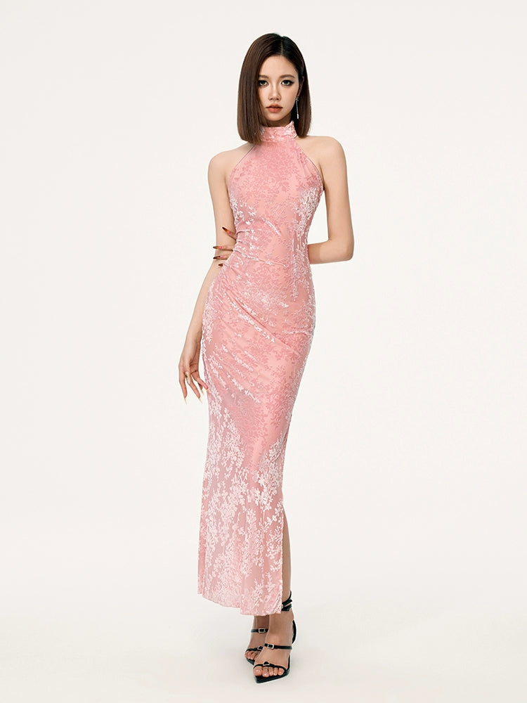 Purple &amp; Pink Long Chinese-style Cheongsam Dress - CHINASQUAD