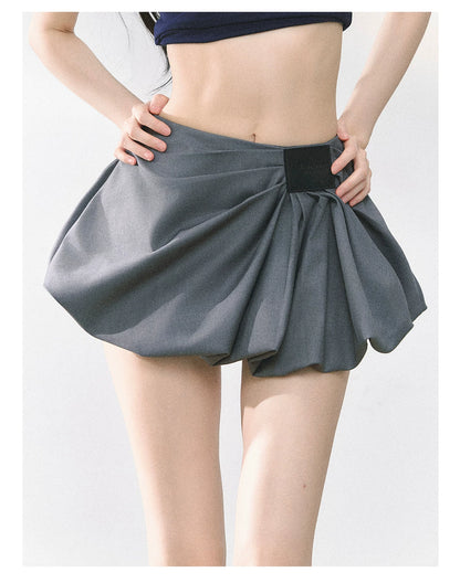American-Style High-Waist Bubble Mini Skirt