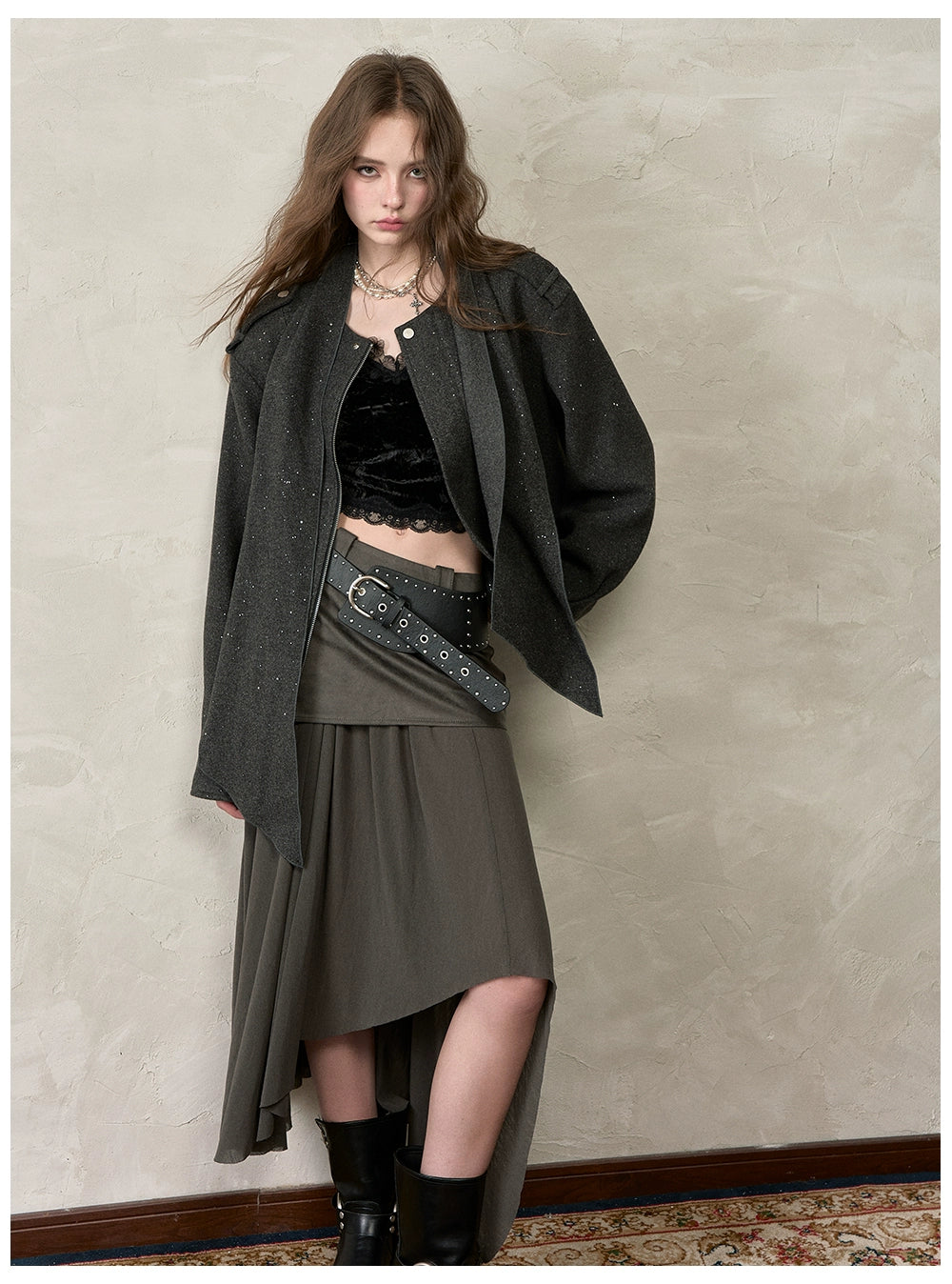 Irregular Spliced Vintage Pleated Skirt