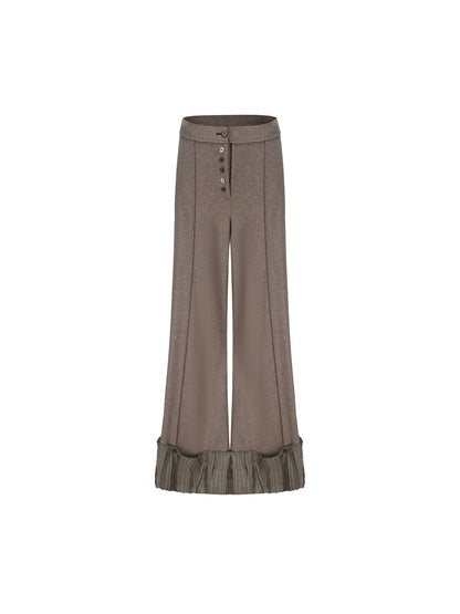 Wool Button-Front Straight-Leg Pants