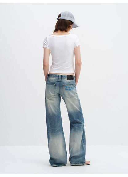 Lace Trim Scoop Neck Fitted Cotton T-Shirt