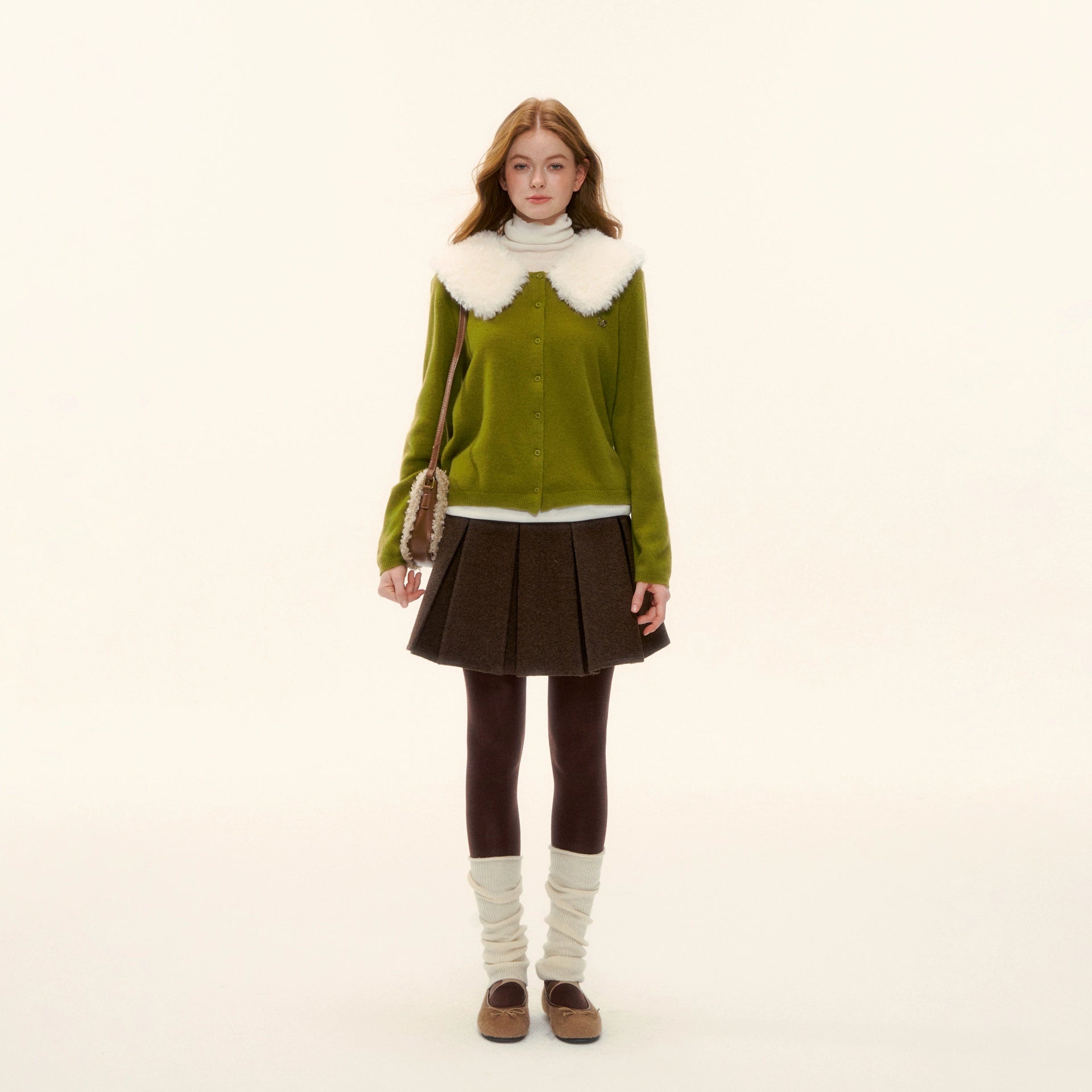 Wool Collar Relaxed Knit Cardigan