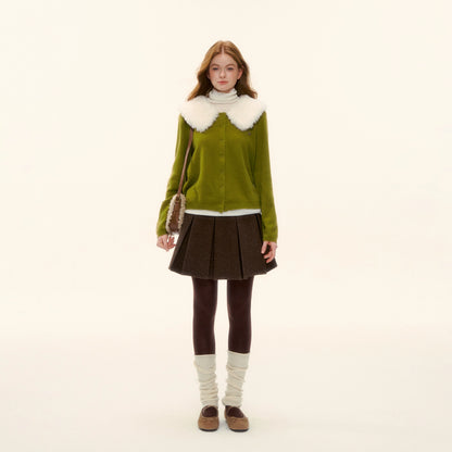 Wool Collar Relaxed Knit Cardigan