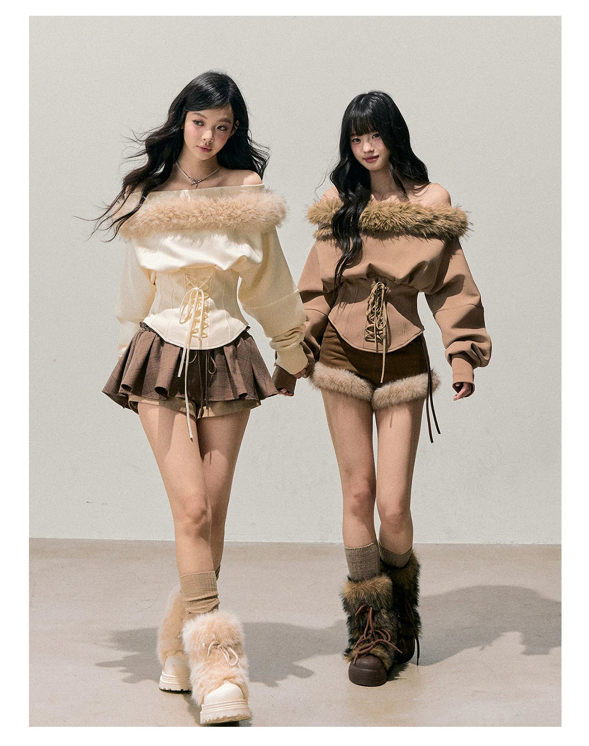 French Off-Shoulder Fuzzy Knit T-Shirt