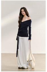 Navy Layered Off-Shoulder Blouse - CHINASQUAD