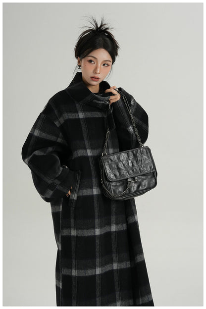 Plaid Stand-Collar Double-Faced Wool Coat