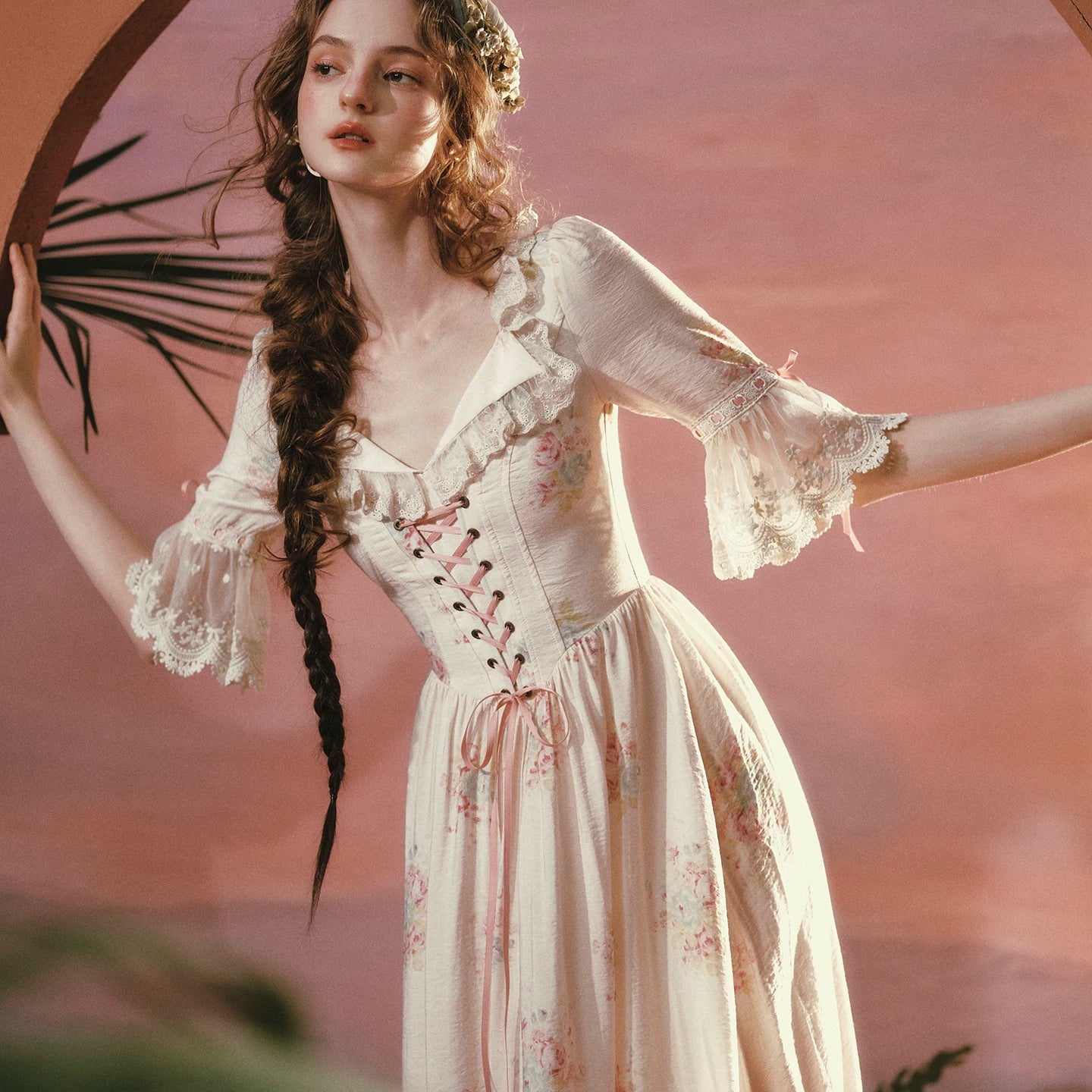 Palm Garden French Countryside Floral Midi Dress