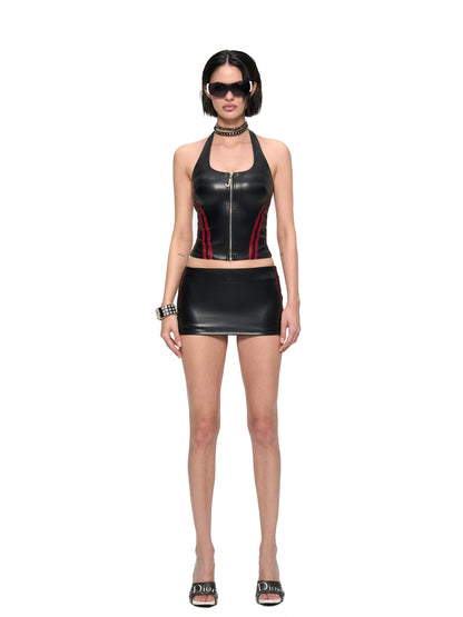 Contrast-Panel Halter Mini Skirt Set