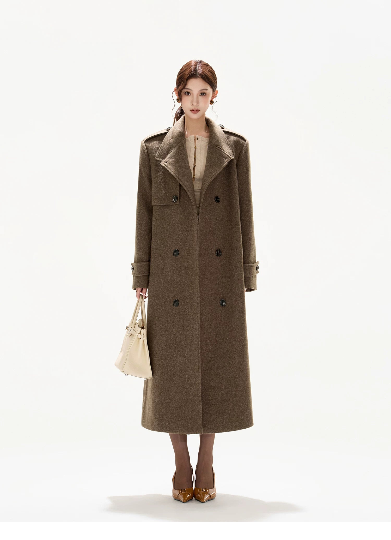 Statement Wide-Shoulder Wool-Blend Overcoat