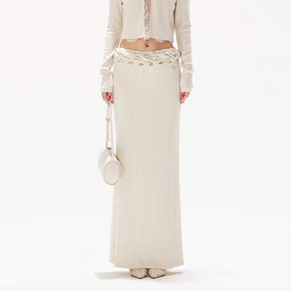 Apricot Lace Panel Knit Two-Piece Set