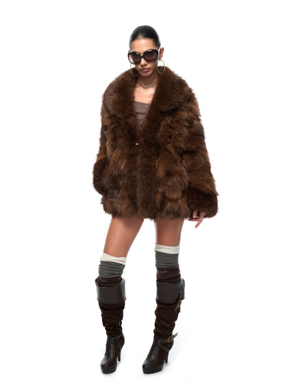 Vintage Brown Faux-Fur Collar Coat
