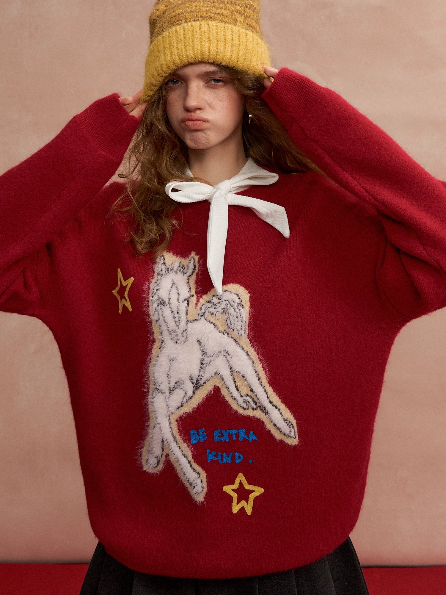 Cyber Pony Jacquard Oversized Knit Sweater