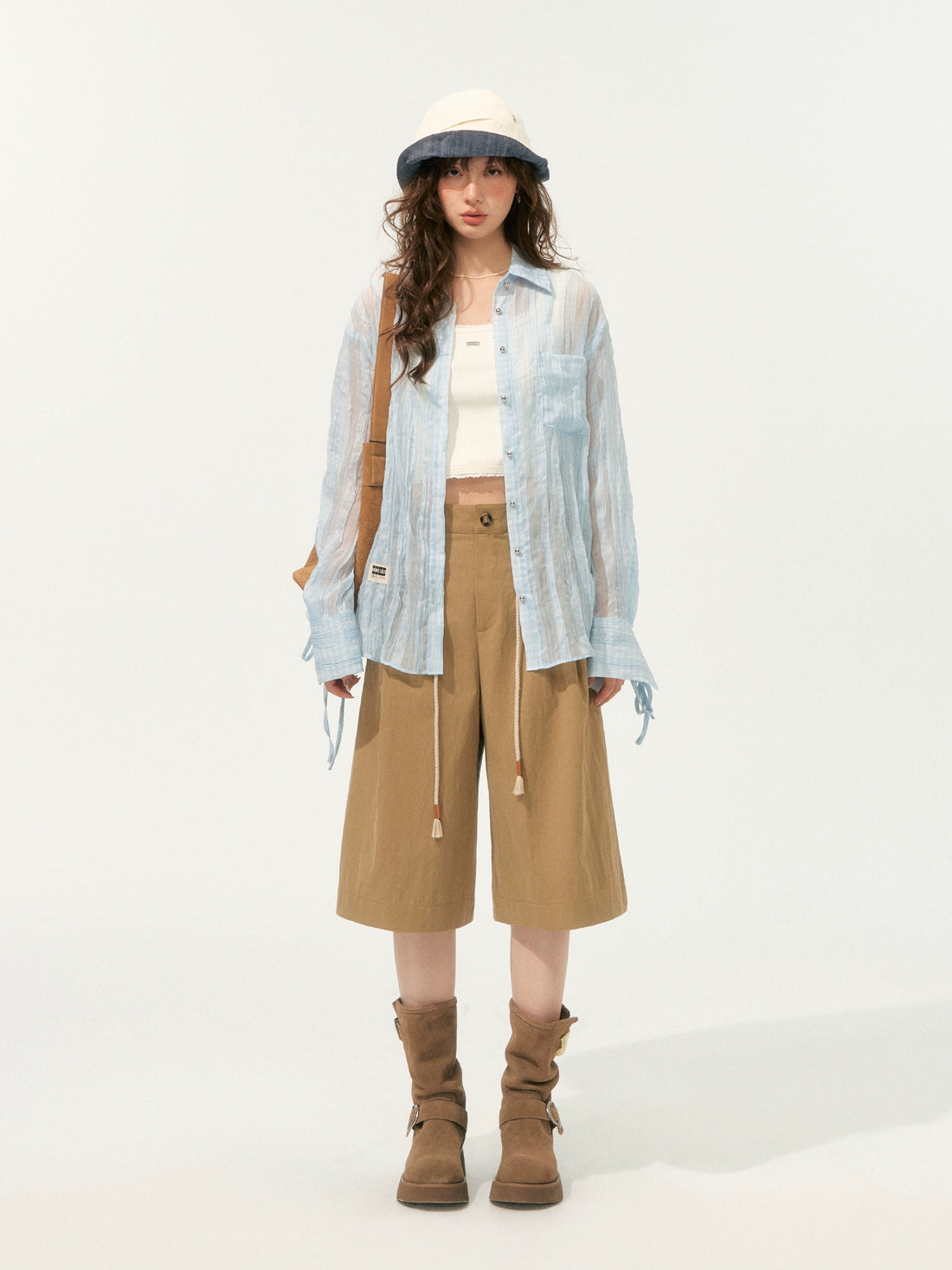 Khaki Simple 3D Pleated Shorts - CHINASQUAD