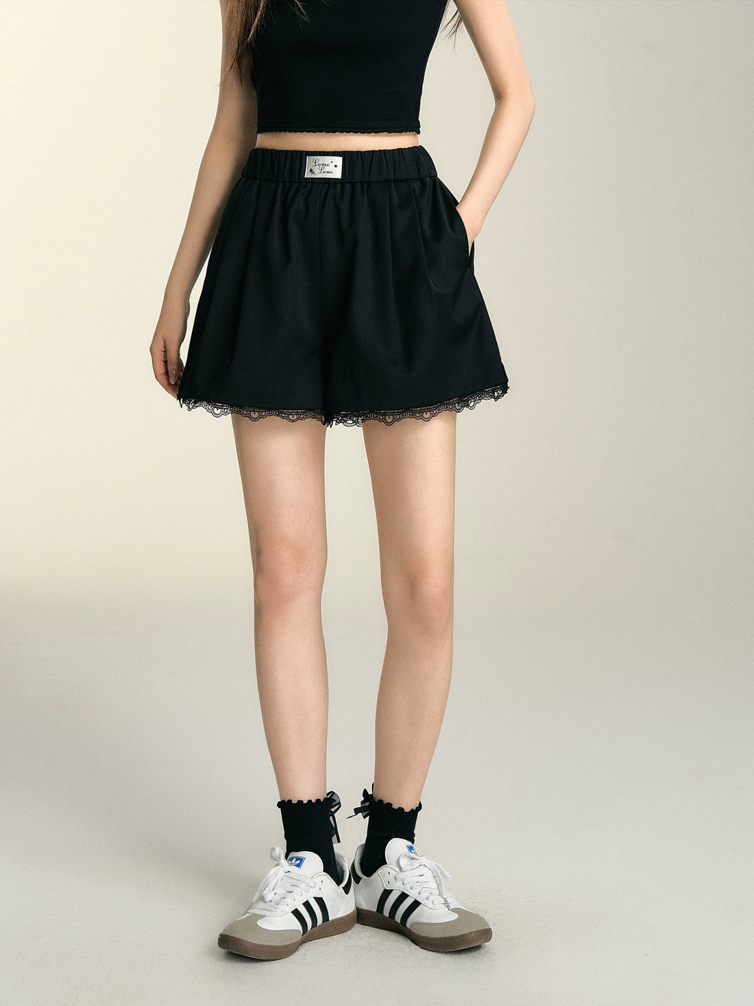 Black &amp; White Lace Trim Shorts