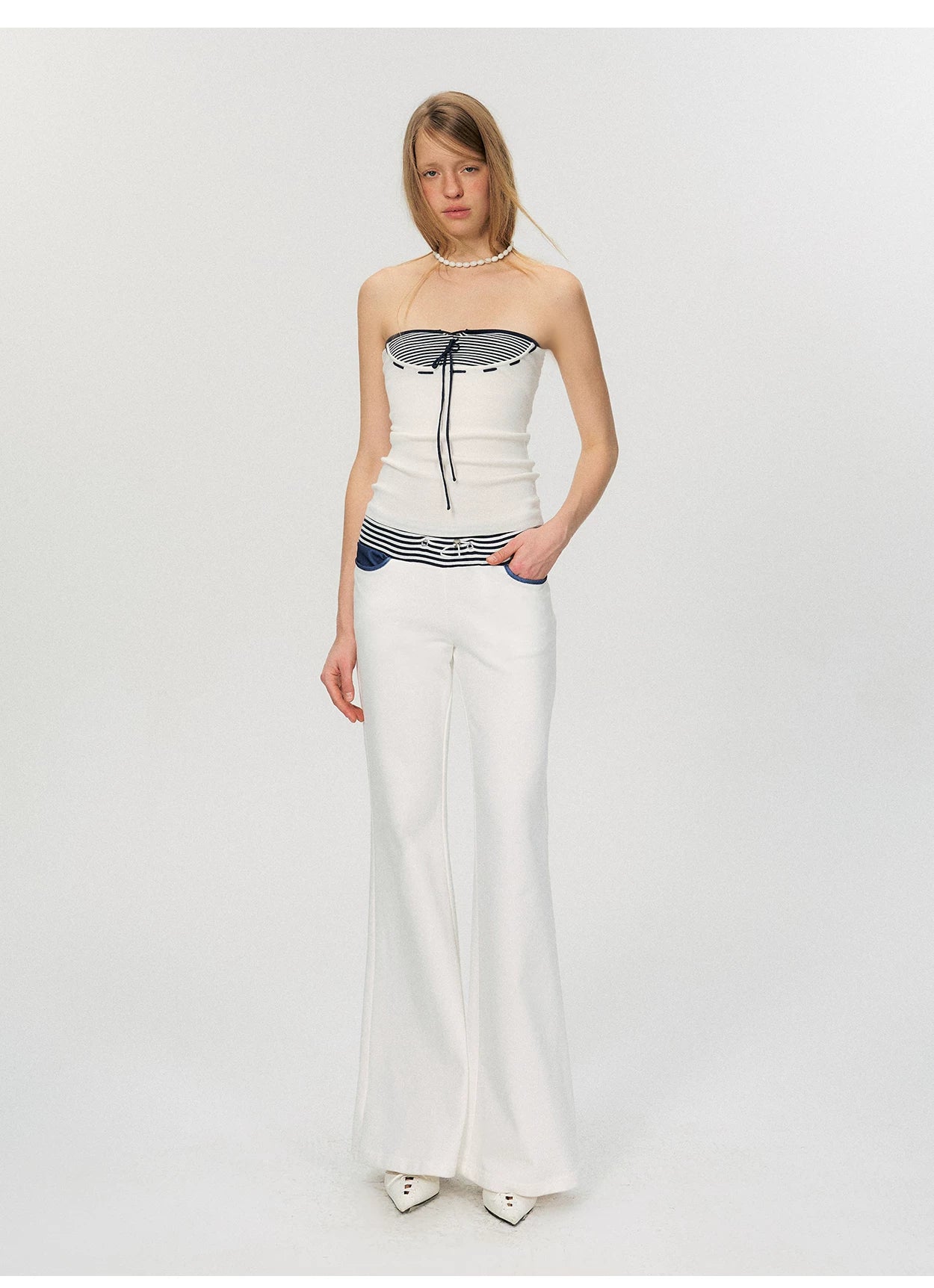Nautical Stripe Panel Relaxed Flared Pants