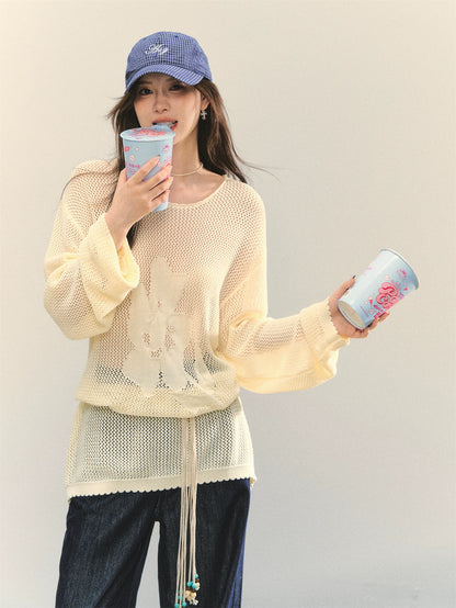 Floral Jacquard Knitted Hollow Crewnecks