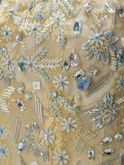 Blue Tears Ruffled Tulle Gown with Embellished Bodice