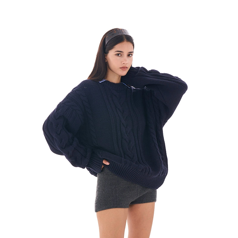 Detachable Collar Oversized Cable Sweater