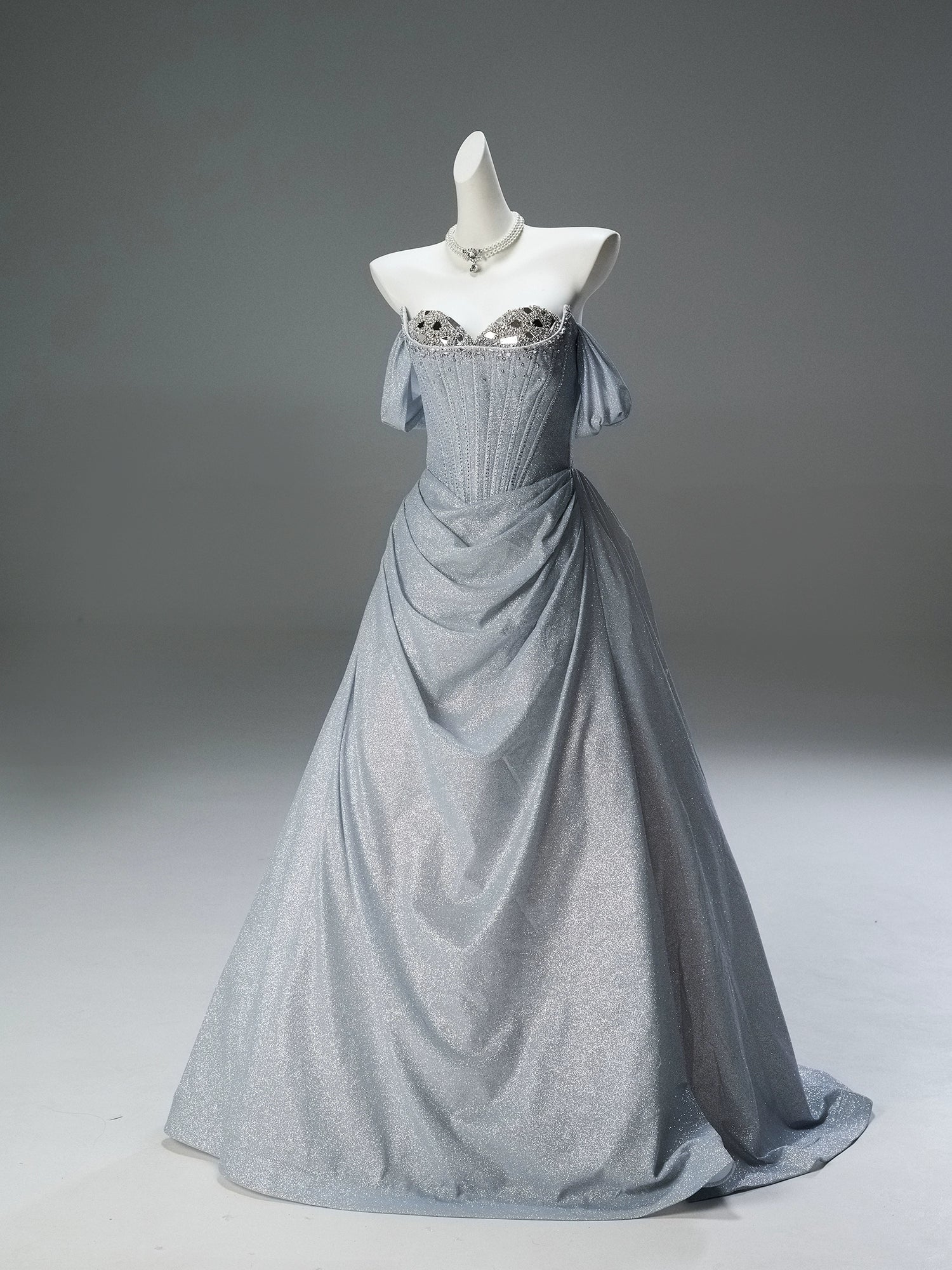 Elegant Silver Crystal Couture Gown