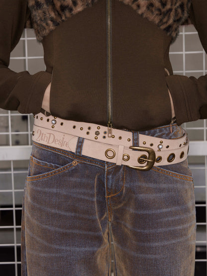 Punk Contrast Letter Print Studded Belt