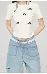 Off-white & Gray Bow Tie Ruffled T-shirt - CHINASQUAD