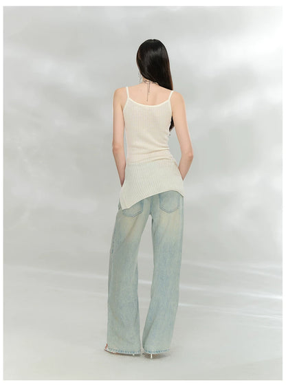 Crystal-Embellished Ribbed Knit Side-Slit Camisole Dress