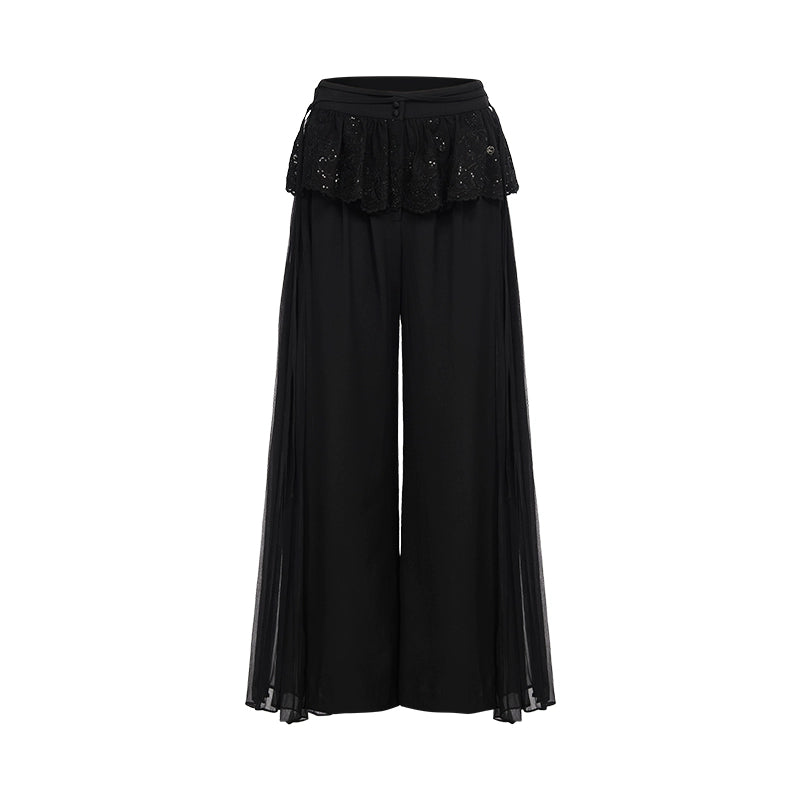 Layla Lace Ruffle Chiffon Wide-Leg Pants