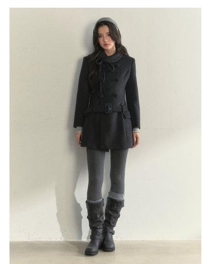 Wool Blend Double-Breasted Midi Coat